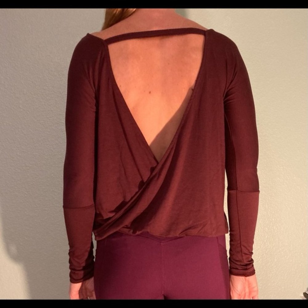 Onzie Burgundy Deep V Back Long Sleeve Top